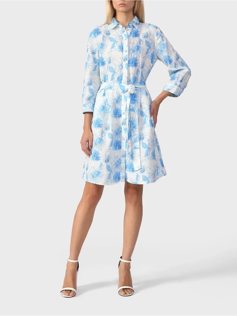 🆕120% Lino Floral Linen Belted Shirtdress